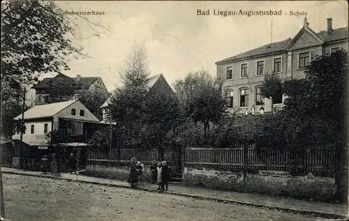 Ak Bad Liegau Augustusbad Radeberg, Ansicht der Schule, Schweizerhaus