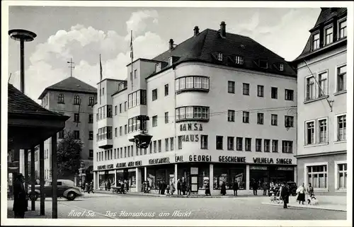 Ak Aue im Erzgebirge Sachsen, Hansahaus, Markt