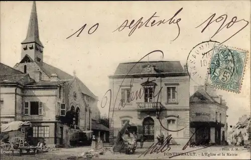 Ak Fontevrault Maine-et-Loire, L'Eglise et la Mairie