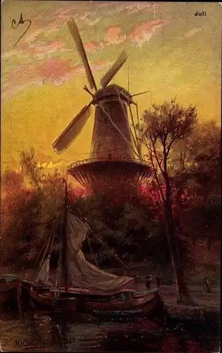 Künstler Ak Gerstenhauer, Johann, Blick auf die Windmühle, Segelschiff