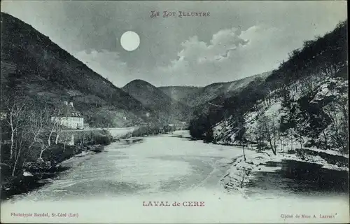 Mondschein Ak Laval de Cère Lot, Panorama