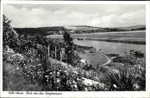 Ak Polle an der Weser, Blick von den Burgterrassen auf die Weser