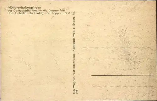 Ak Bad Salzig Boppard am Rhein, Haus Helvetia, Müttererholungsheim