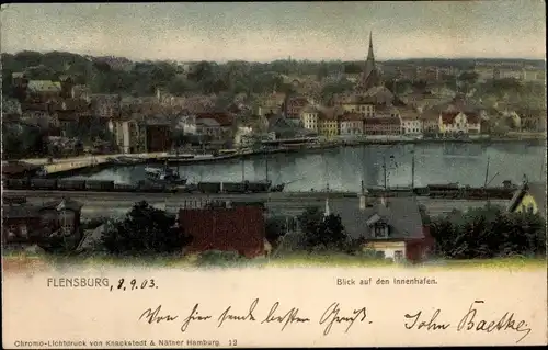 Ak Flensburg in Schleswig Holstein, Stadt mit Innenhafen