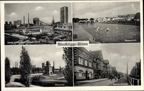 Ak Altenbögge Bönen in Westfalen, Badeanstalt, Bismarckstraße, Zeche Königsborn, Ehrenmal