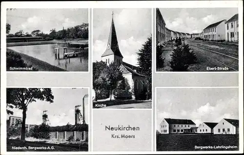 Ak Neukirchen Vluyn am Niederrhein, Ebertstraße, Schwimmbad, Bergwerks Lehrlingsheim