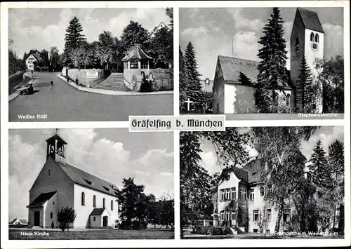 Ak Gräfelfing in Oberbayern, Kirchen, Weißes Rösl, Fremdenheim