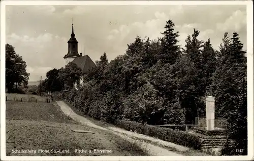 Ak Schellenberg Leubsdorf in Sachsen, Kirche und Ehrenmal