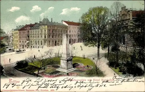 Ak Zittau in Sachsen, Hotel Reichshof, Denkmal