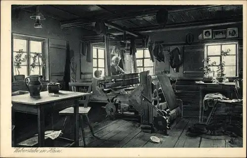 Ak Hain Oybin Oberlausitz, Weberstube in Hain, Weber am Webstuhl