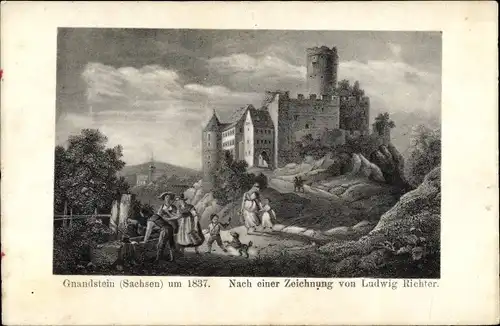 Künstler Ak Richter, Ludwig, Gnandstein Kohren Sahlis in Sachsen, Das Schloss um 1837