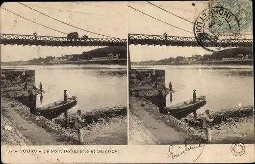 Stereo Ak Tours Indre et Loire, Le Pont Bonaparte et Saint Cyr