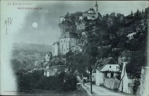 Mondschein Ak Roc Amadour Rocamadour Lot, Blick auf den Ort