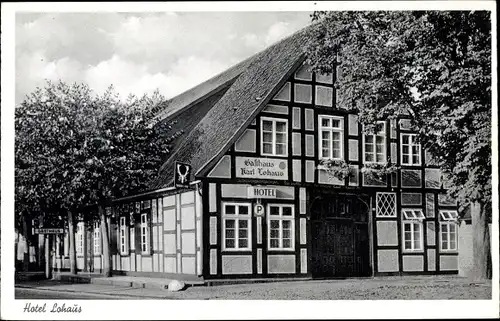 Ak St. Hülfe Diepholz in Niedersachsen, Hotel Lohaus, Fachwerkhaus