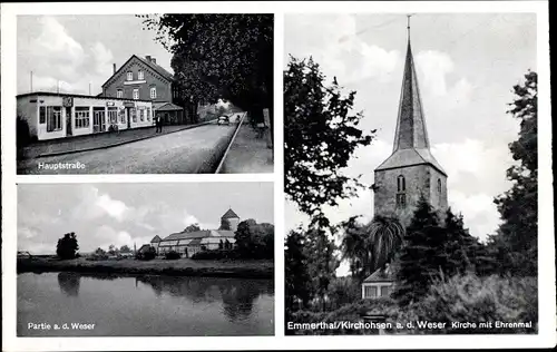 Ak Kirchohsen Emmerthal Niedersachsen, Kirche, Hauptstraße, Ehrenmal