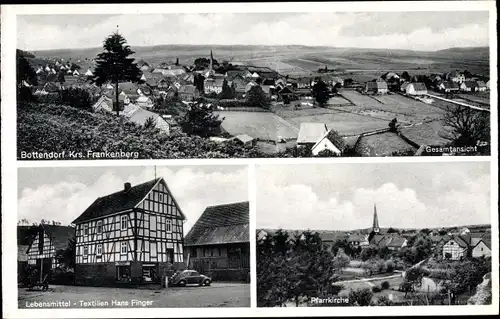 Ak Bottendorf Burgwald Kreis Waldeck Frankenberg, Geschäftshaus, Blick auf den Ort