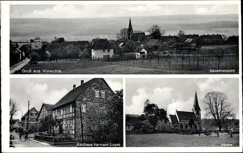 Ak Vorwohle Eimen im Weserbergland, Kaufhaus, Kirche, Blick auf den Ort