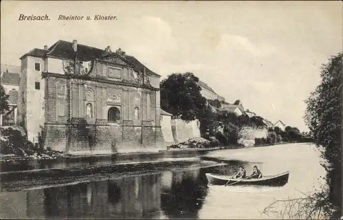 Ak Breisach am Oberrhein, Rheintor und Kloster, Ruderpartie