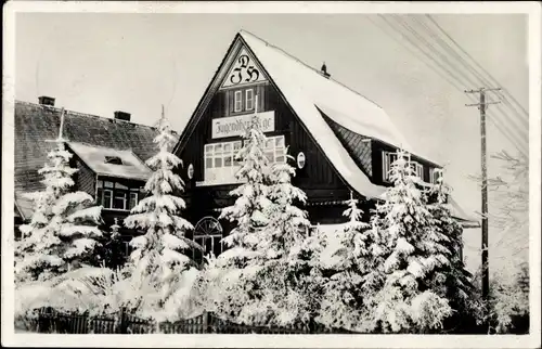 Ak Oberhof im Thüringer Wald, Jugendherberge im Winter