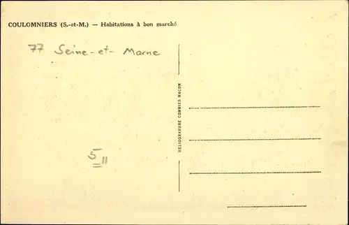 Ak Coulomniers Seine et Marne, Habitations a bon marche