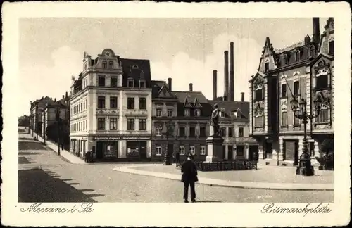 Ak Meerane in Sachsen, Bismarckplatz mit Denkmal
