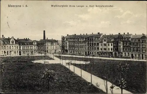 Ak Meerane in Sachsen, Wettinerplatz, Ecke Langestraße und Karl Schieferstraße