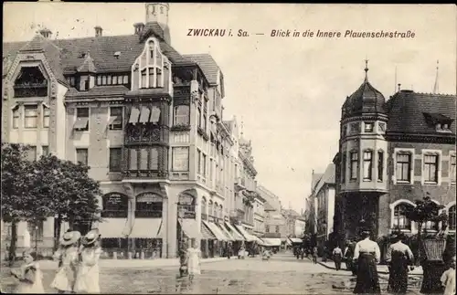 Ak Zwickau in Sachsen, Blick in die Innere Plauenschestraße