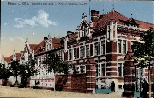 Ak Riesa an der Elbe Sachsen, Kaserne des 2. KS Pionier Bataillon No. 22