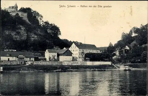 Ak Rathen an der Elbe Sächsische Schweiz, Teilansicht