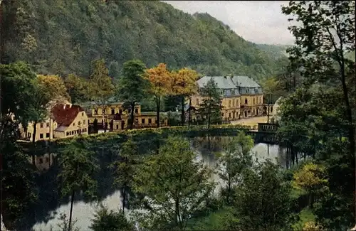 Ak Tharandt Sachsen, Blick auf Stadtbad mit Hotel und Schlossteich