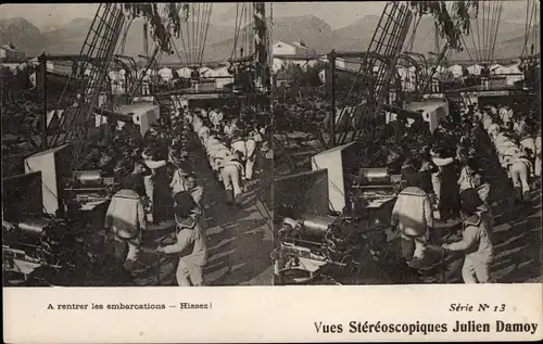 Stereo Ak A rentrer les embarcations, Hissez, Französische Seeleute an Deck