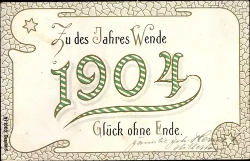 Litho Glückwunsch Neujahr, Jahreszahl 1904