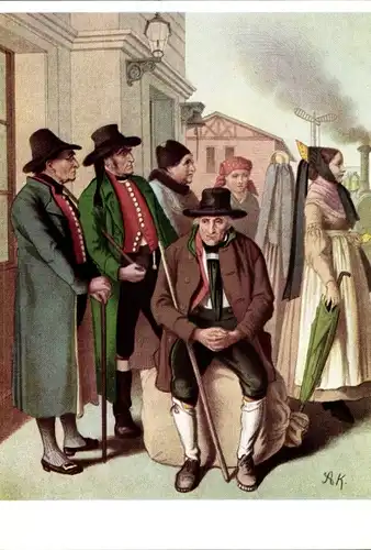 Künstler Ak Weitnauer, A., Allgäuer Bauern um 1850, Tracht und Gwand im Schwabenland