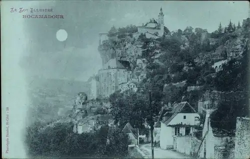 Mondschein Ak Roc Amadour Rocamadour Lot, Blick auf den Ort