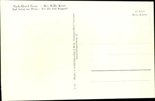 Ak Bad Salzig Boppard Mittelrhein, Blick auf das Parkhotel Trost, Inh. W. Kratt