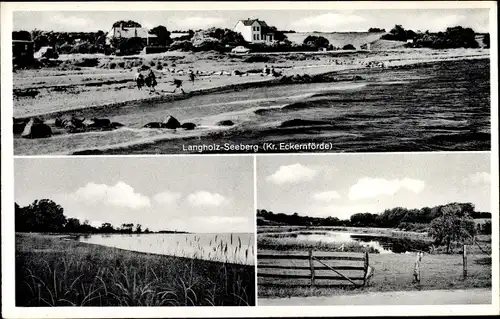 Ak Langholz Waabs in Schleswig Holstein, Totale vom Strand, Uferpartie, See