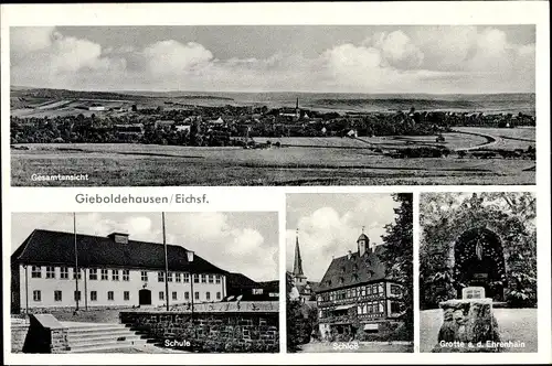 Ak Gieboldehausen Eichsfeld Niedersachsen, Grotte, Schloss, Schule, Totalansicht