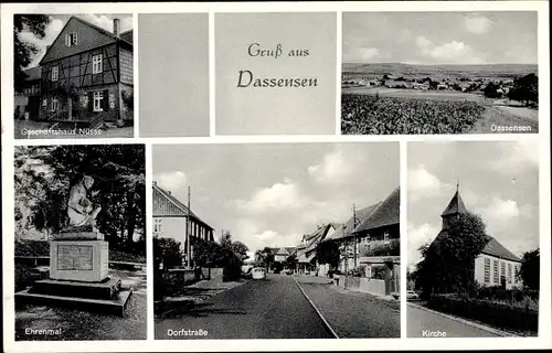 Ak Dassensen Einbeck in Niedersachsen, Dorfstraße, Kirche, Geschäftshaus, Ehrenmal