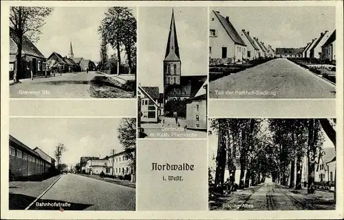 Ak Nordwalde in Westfalen, Pfarrkirche, Barkhof Siedlung, Straßenansichten