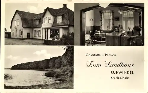Ak Ruhwinkel in Schleswig Holstein, Gasthof Zum Landhaus, F. u. J. Remmer, Uferpartie