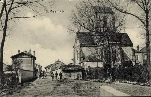 Ak Saint Masmes Marne, Straßenpartie mit Kirche