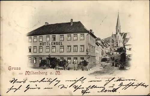 Ak Miltenberg am Main in Unterfranken, Hotel Engel, neue protestantische Kirche