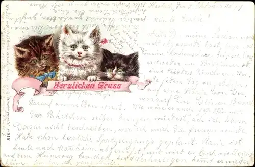 Litho Drei kleine Katzen, Herzlichen Gruß
