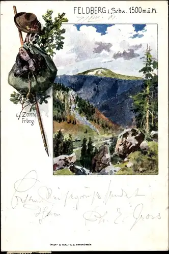 Künstler Ak Zorn, L., Feldberg im Schwarzwald, Landschaftsmotiv, Wanderausrüstung