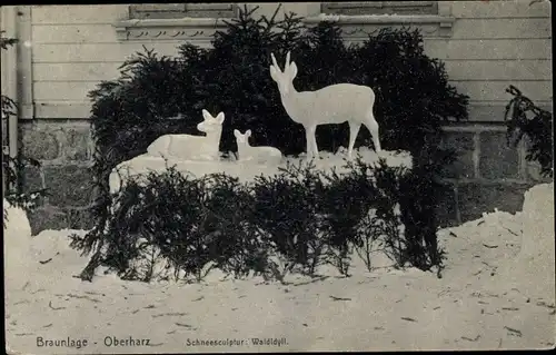 Ak Braunlage im Oberharz, Schneeskulptur Waldidyll