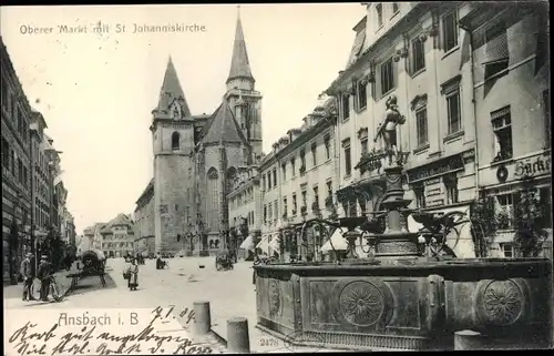 Ak Ansbach Bayern, Oberer Markt mit St. Johanniskirche