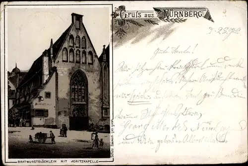 Litho Nürnberg in Mittelfranken, Bratwürstglöcklein, Moritzkapelle