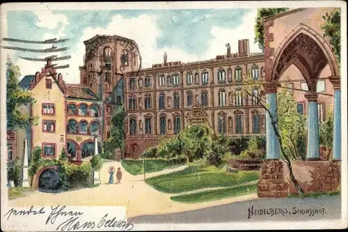 Litho Heidelberg am Neckar, Schlosshof