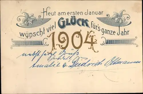 Litho Glückwunsch Neujahr, Jahreszahl 1904, Blüten