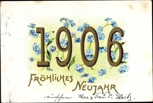 Litho Glückwunsch Neujahr, Jahreszahl 1906, Vergissmeinnicht